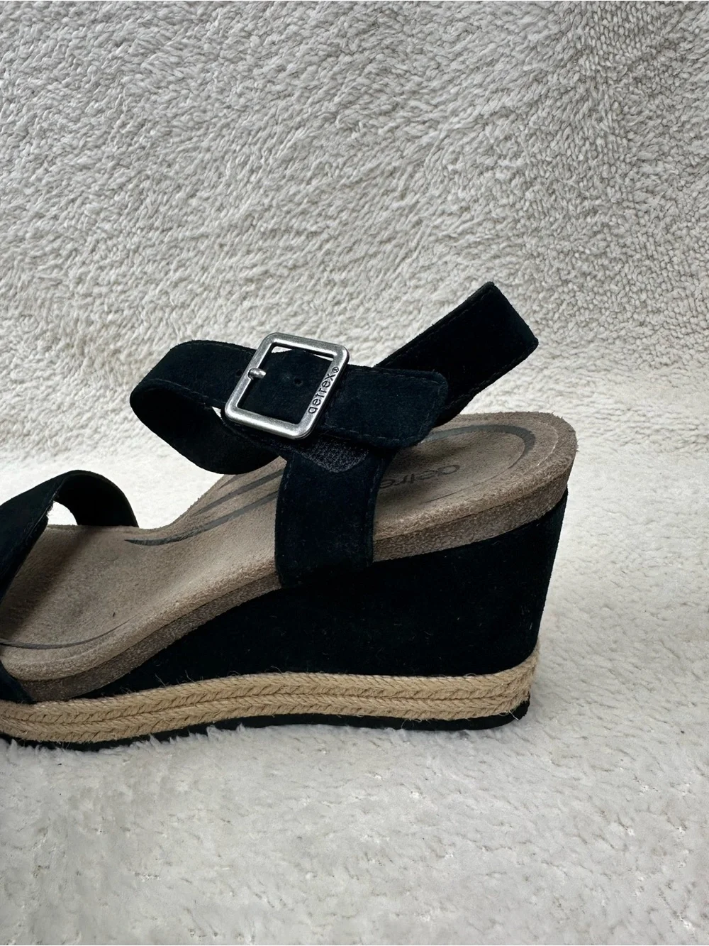 Aetrex Black Suede Espadrille Wedge Sandal